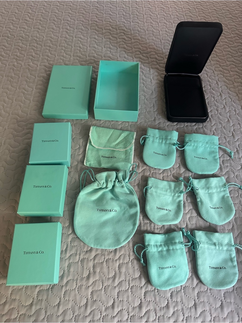 Tiffany & Co. Signature Blue-Green Jewelry Boxes and Pouches